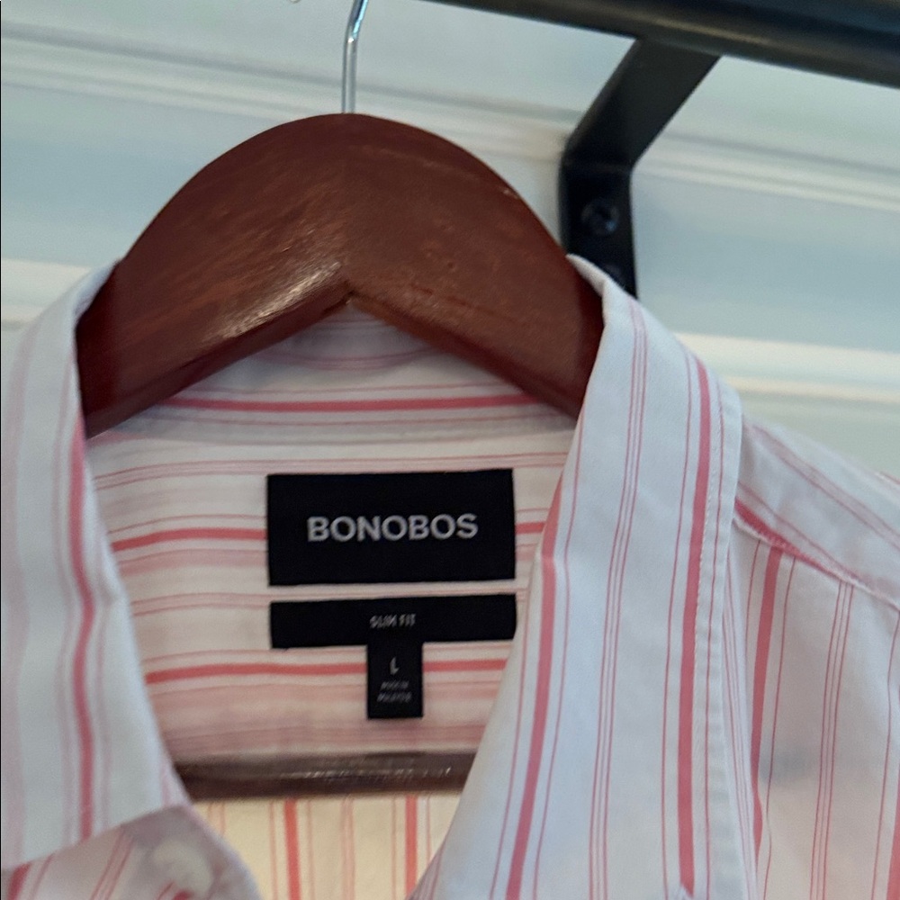 Bonobos Men's Casual Pink and White Striped Shirt